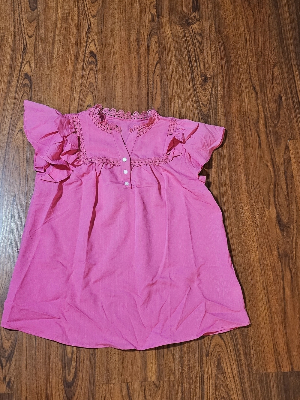 Womens Bright Pink Ruffle Sleeve Button Front Top - Picture 2 of 10
